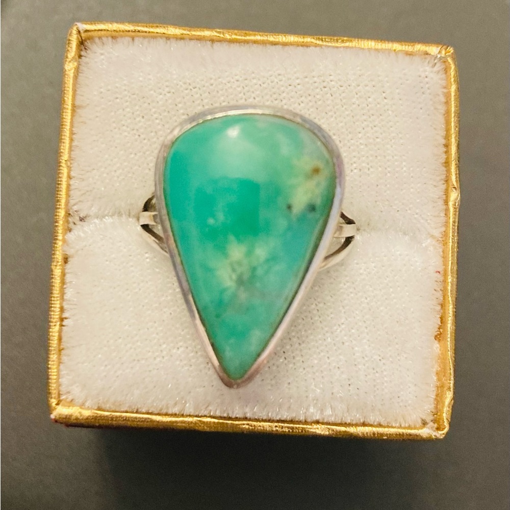 Turquoise Teardrop Ring W/ Solid Sterling Silver - image 1